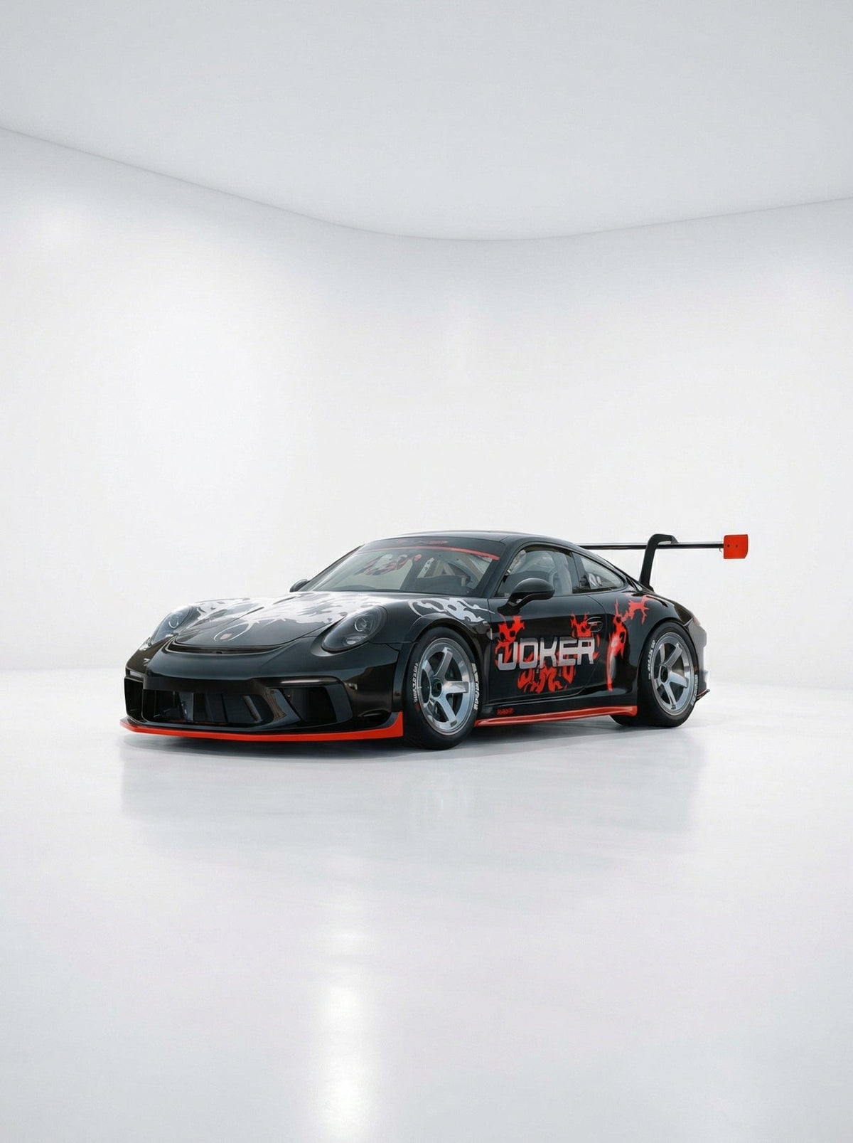 REVENANT art car with JOKER graphics in an original white-studio project photograph
