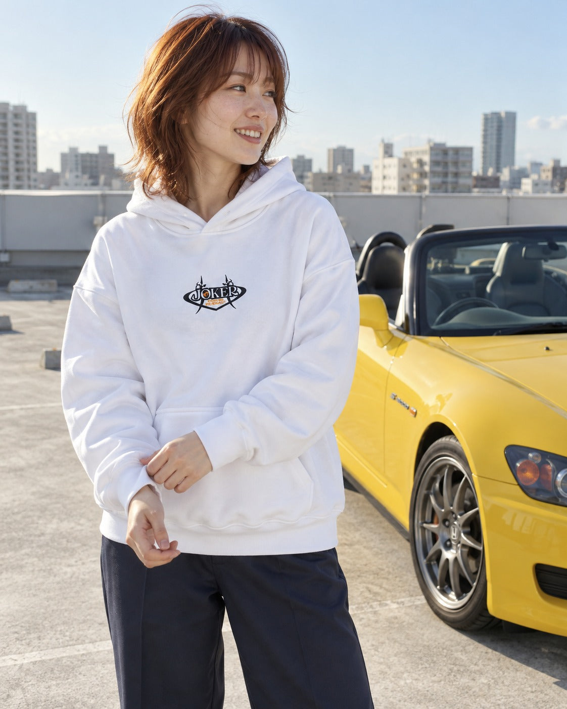 ECHOES 001 REVENANT HOODIE - WHITE (on model, women's S)