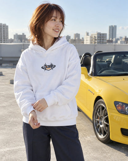 ECHOES 001 REVENANT HOODIE - WHITE (on model, women's S)