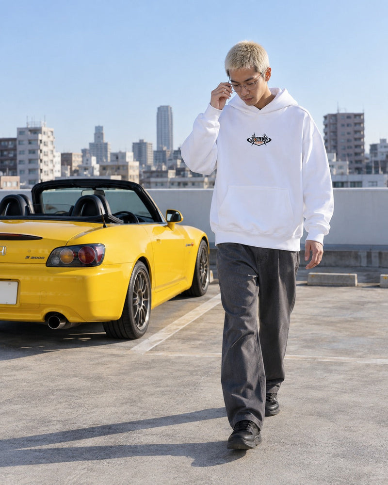 ECHOES 001 REVENANT HOODIE - WHITE (on model, men's L)