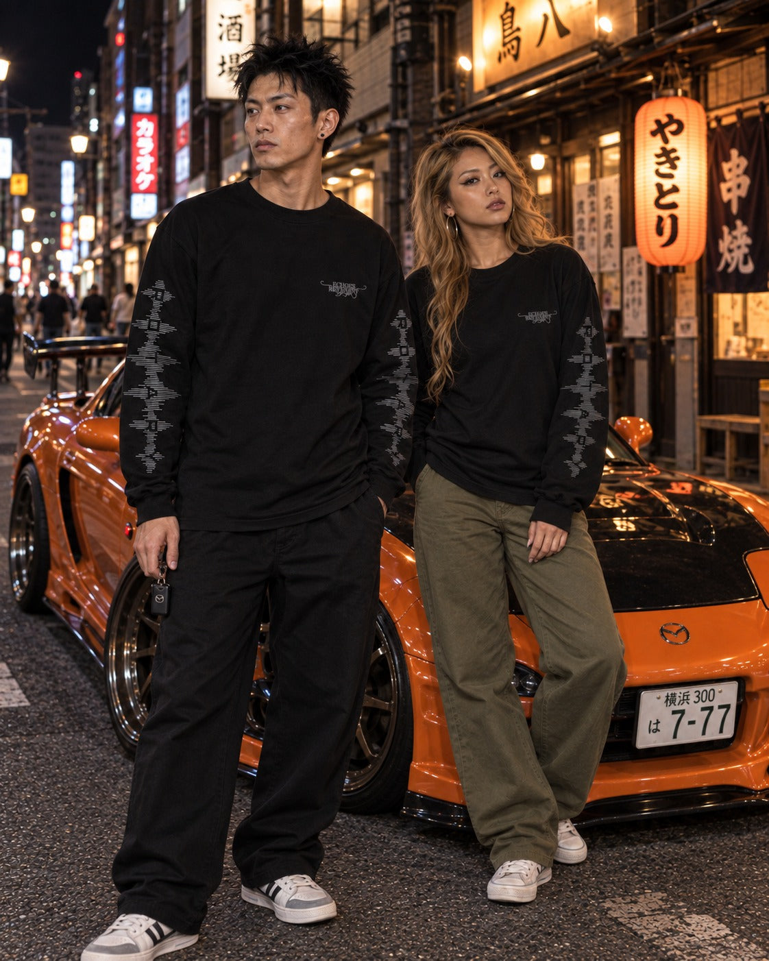 ECHOES 001 REVENANT LONG SLEEVE TEE - BLACK (on models)