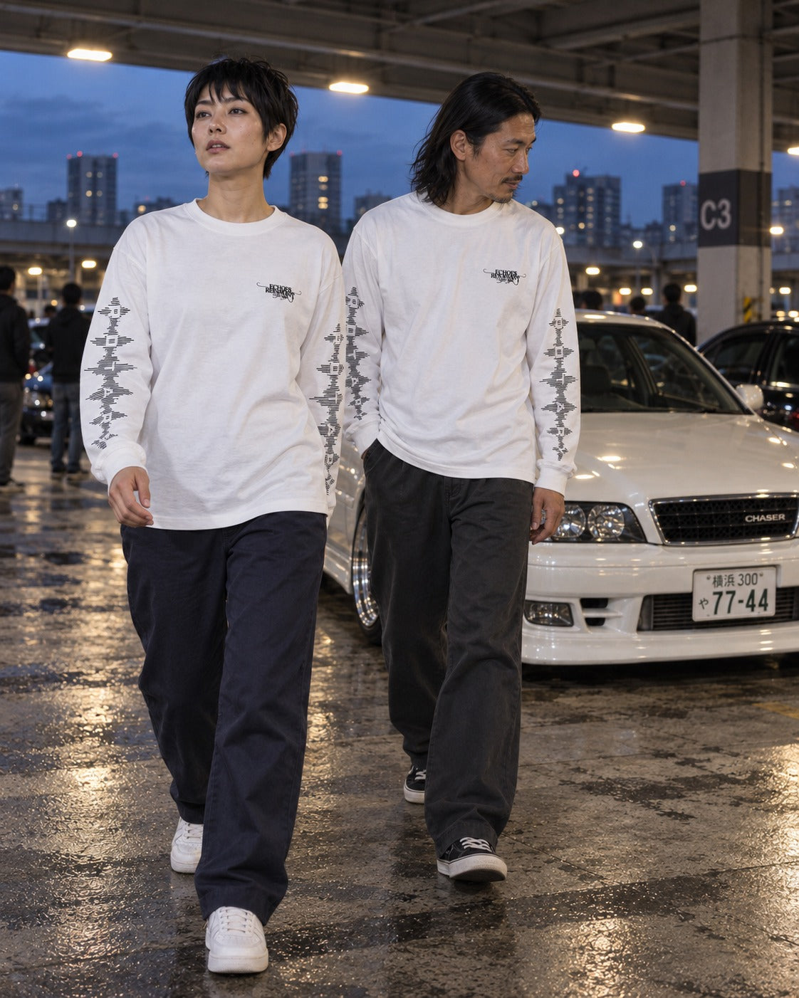 ECHOES 001 REVENANT LONG SLEEVE TEE - WHITE (on models)