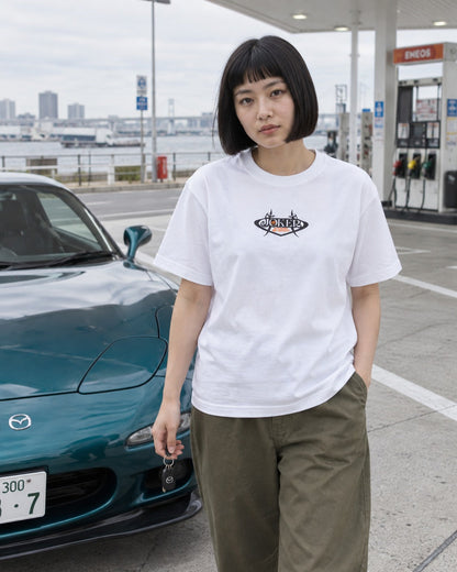 ECHOES 001 REVENANT TEE - WHITE (on model, women's S)